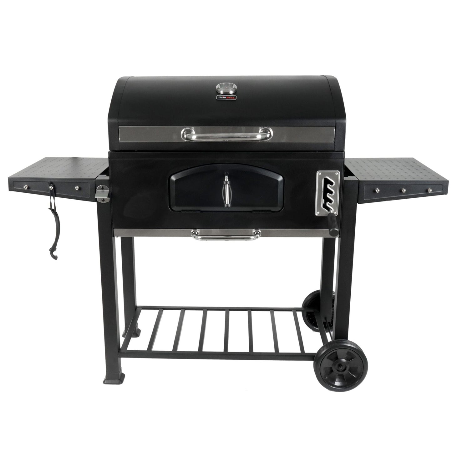 Grill Boss 32 Inch Charcoal BBQ Grill, Side Shelves, Built In Thermometer, Black