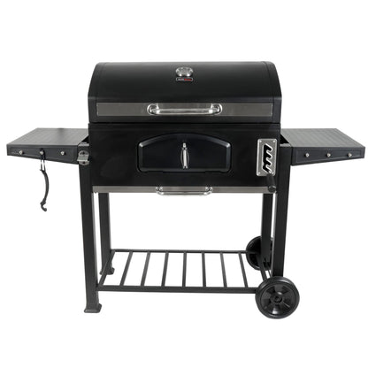 Grill Boss 32 Inch Charcoal BBQ Grill, Side Shelves, Built In Thermometer, Black