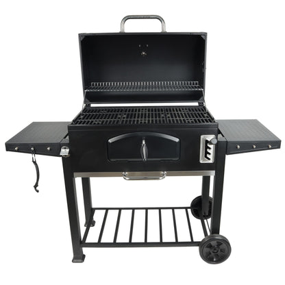 Grill Boss 32 Inch Charcoal BBQ Grill, Side Shelves, Built In Thermometer, Black