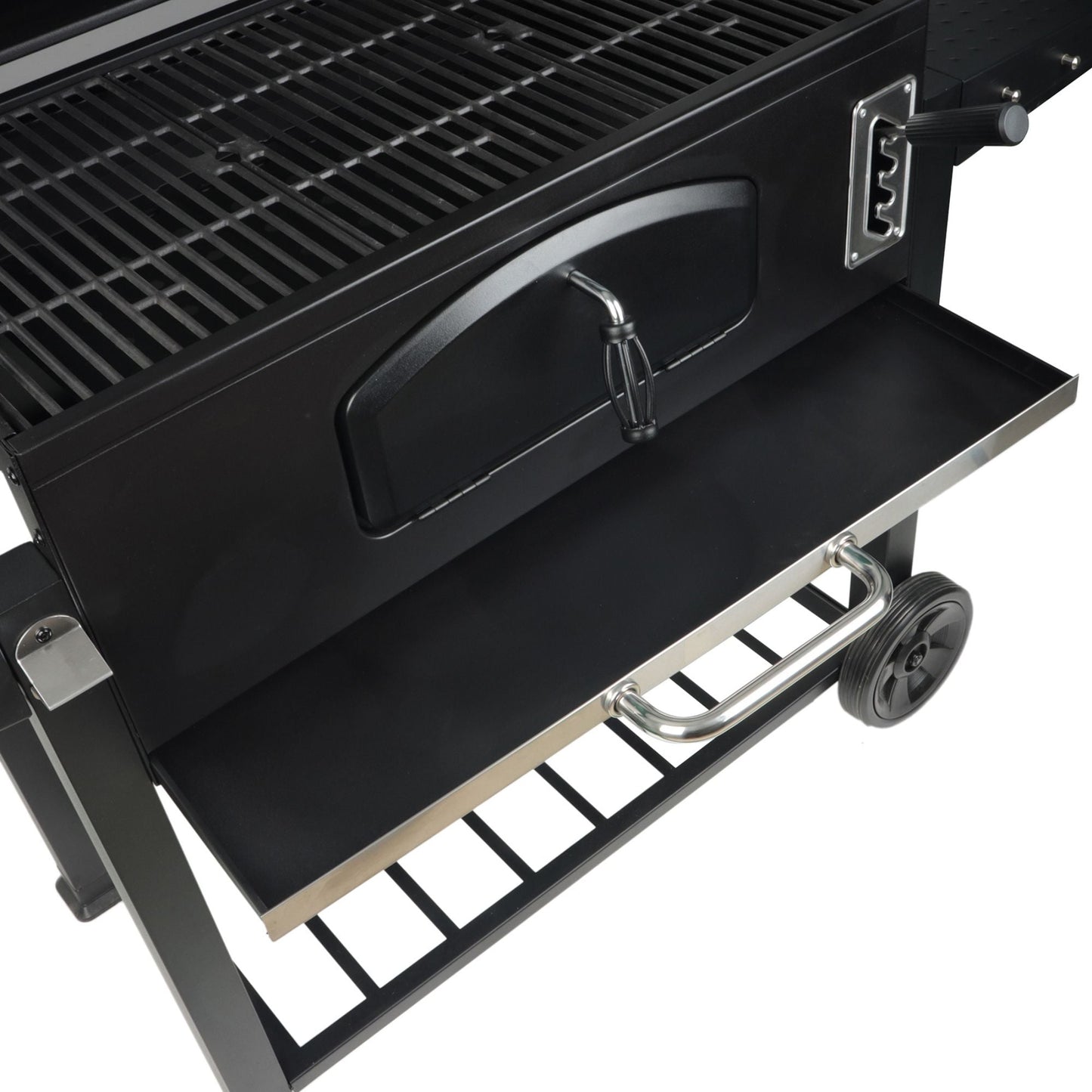 Grill Boss 32 Inch Charcoal BBQ Grill, Side Shelves, Built In Thermometer, Black