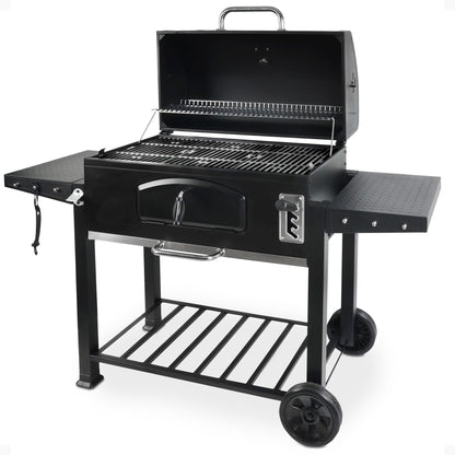 Grill Boss 32 Inch Charcoal BBQ Grill, Side Shelves, Built In Thermometer, Black