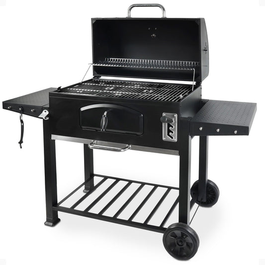 Grill Boss 32 Inch Charcoal BBQ Grill, Side Shelves, Built In Thermometer, Black