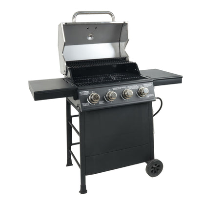 Grill Boss 4-Burner Outdoor Propane Gas Grill with Side Burner and Wheels, Black