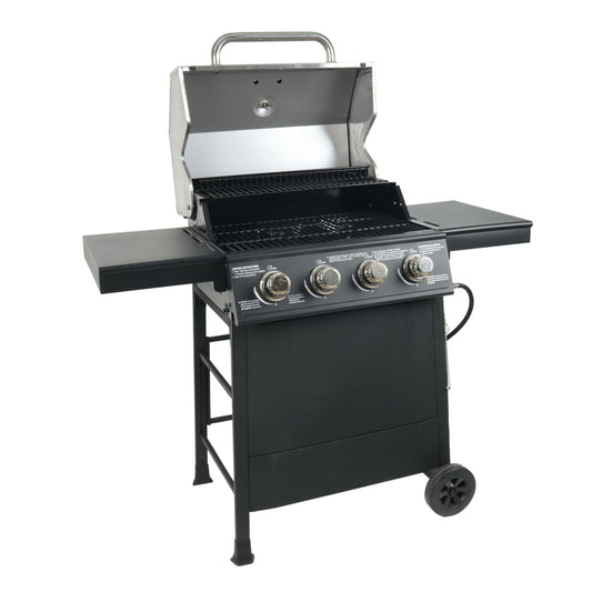 Grill Boss 4-Burner Outdoor Propane Gas Grill with Side Burner and Wheels, Black