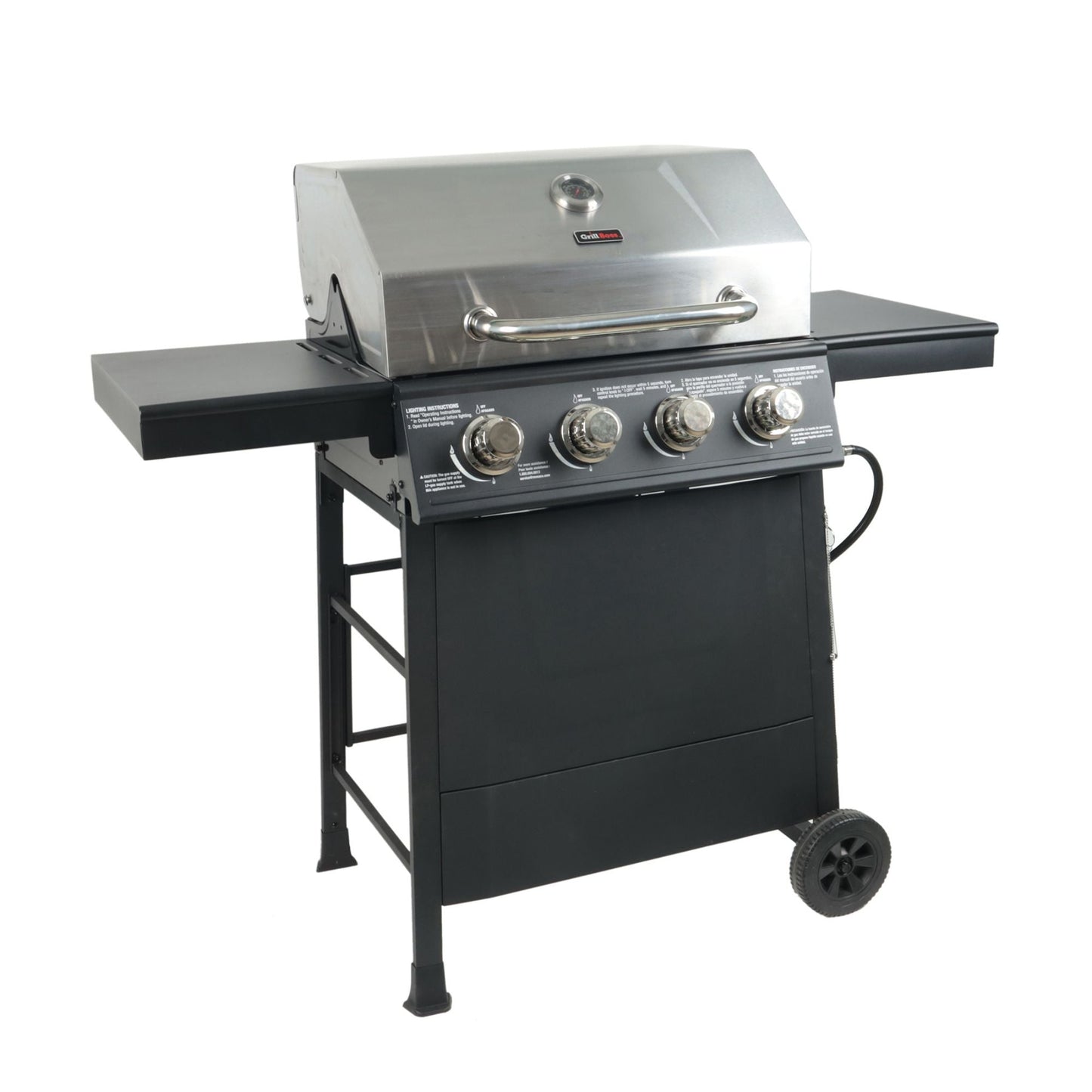 Grill Boss 4-Burner Outdoor Propane Gas Grill with Side Burner and Wheels, Black
