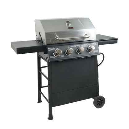 Grill Boss 4-Burner Outdoor Propane Gas Grill with Side Burner and Wheels, Black