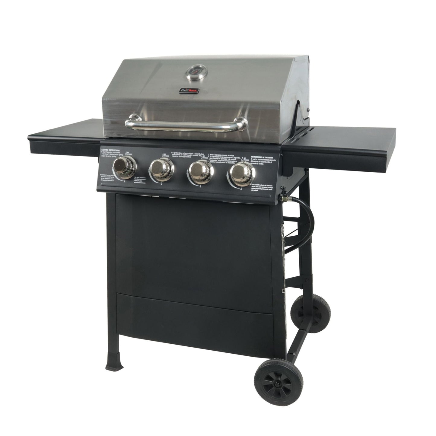 Grill Boss 4-Burner Outdoor Propane Gas Grill with Side Burner and Wheels, Black