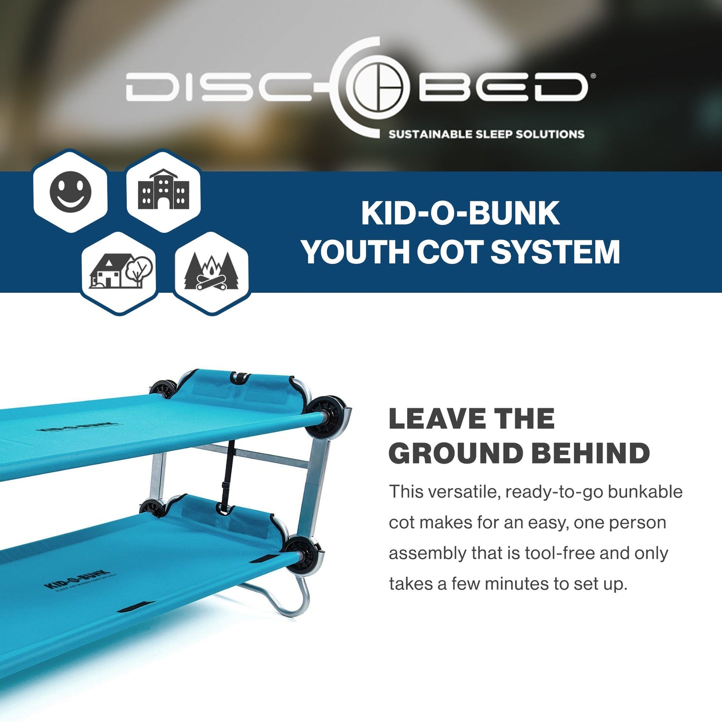 Disc-O-Bed Youth Double Cot Kid-O-Bunk w/ 200 Pound Capacity & Carry Bags, Teal
