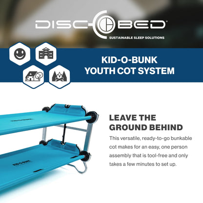 Disc-O-Bed Youth Double Cot Kid-O-Bunk w/ 200 Pound Capacity & Carry Bags, Teal