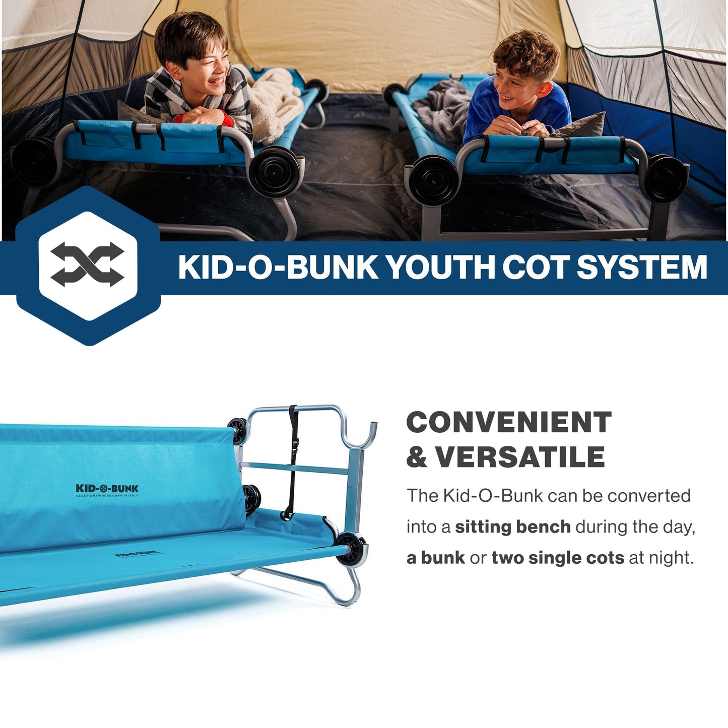 Disc-O-Bed Youth Double Cot Kid-O-Bunk w/ 200 Pound Capacity & Carry Bags, Teal