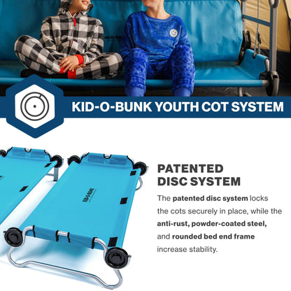 Disc-O-Bed Youth Double Cot Kid-O-Bunk w/ 200 Pound Capacity & Carry Bags, Teal