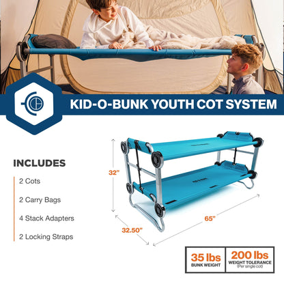 Disc-O-Bed Youth Double Cot Kid-O-Bunk w/ 200 Pound Capacity & Carry Bags, Teal