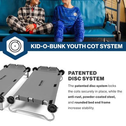 Disc-O-Bed Youth Double Cot Kid-O-Bunk, Storage Organizers & Carry Bag, Grey
