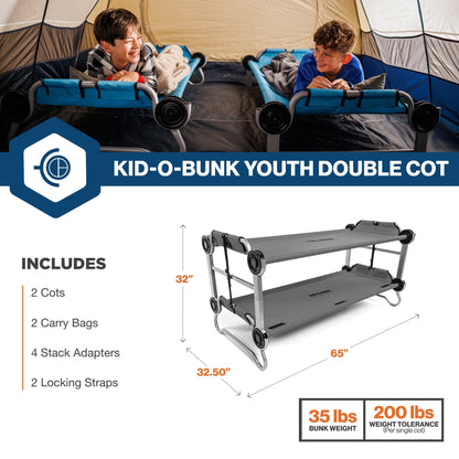 Disc-O-Bed Youth Double Cot Kid-O-Bunk, Storage Organizers & Carry Bag, Grey