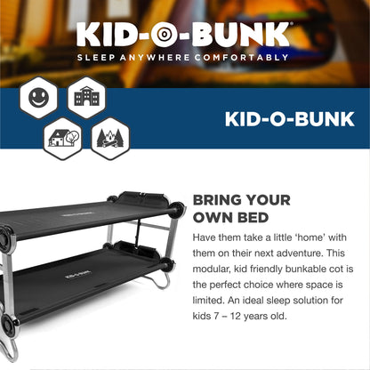 Disc-O-Bed Youth Double Cot Kid-O-Bunk w/ 200 Pound Capacity & Carry Bags, Black