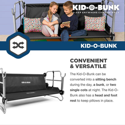Disc-O-Bed Youth Double Cot Kid-O-Bunk w/ 200 Pound Capacity & Carry Bags, Black