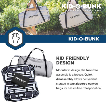 Disc-O-Bed Youth Double Cot Kid-O-Bunk w/ 200 Pound Capacity & Carry Bags, Black