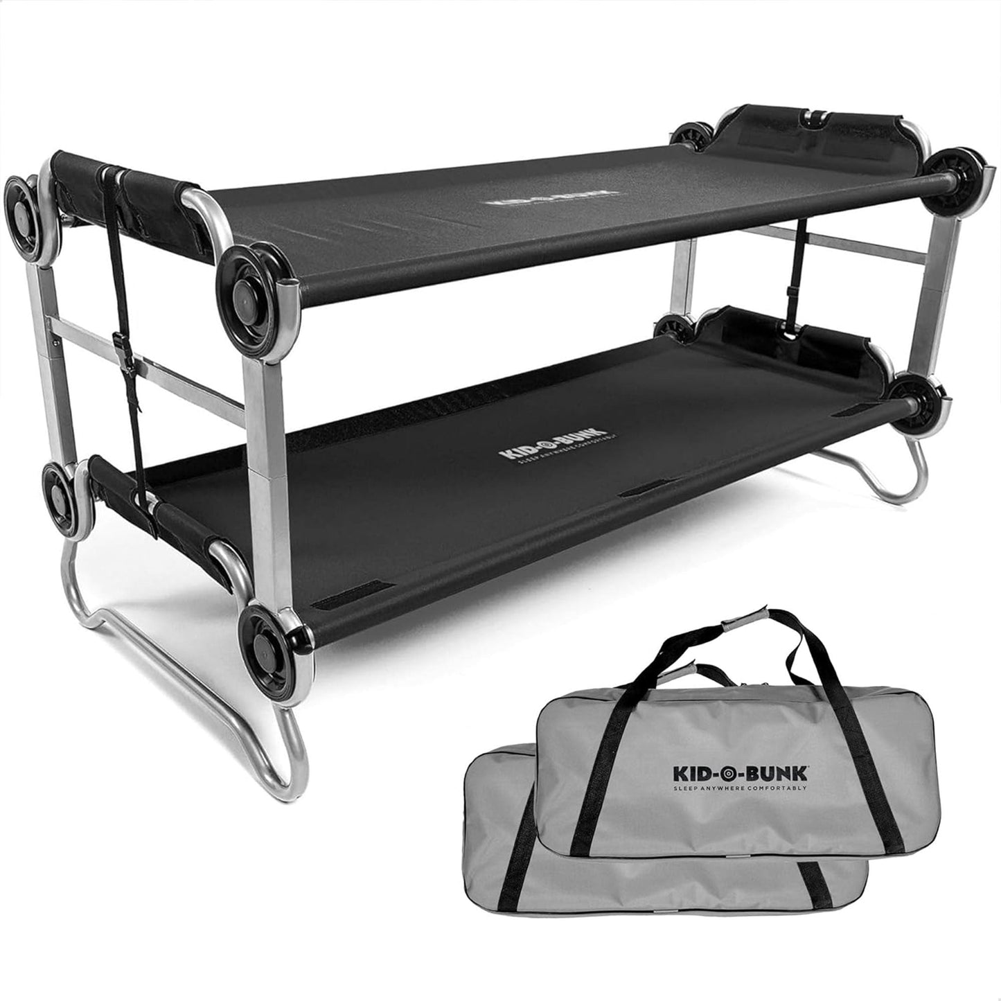 Disc-O-Bed Youth Double Cot Kid-O-Bunk w/ 200 Pound Capacity & Carry Bags, Black