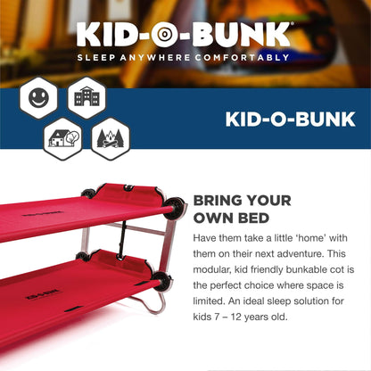 Disc-O-Bed Youth Double Cot Kid-O-Bunk w/ 200 Pound Capacity & Carry Bags, Red