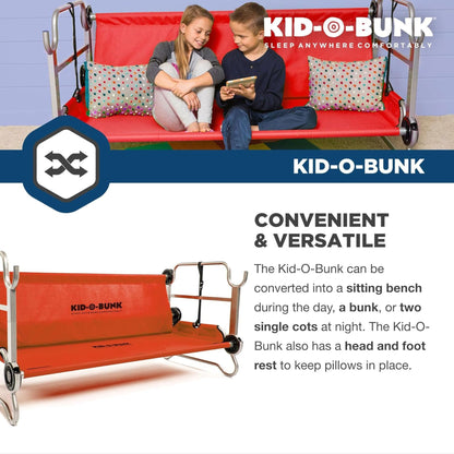 Disc-O-Bed Youth Double Cot Kid-O-Bunk w/ 200 Pound Capacity & Carry Bags, Red