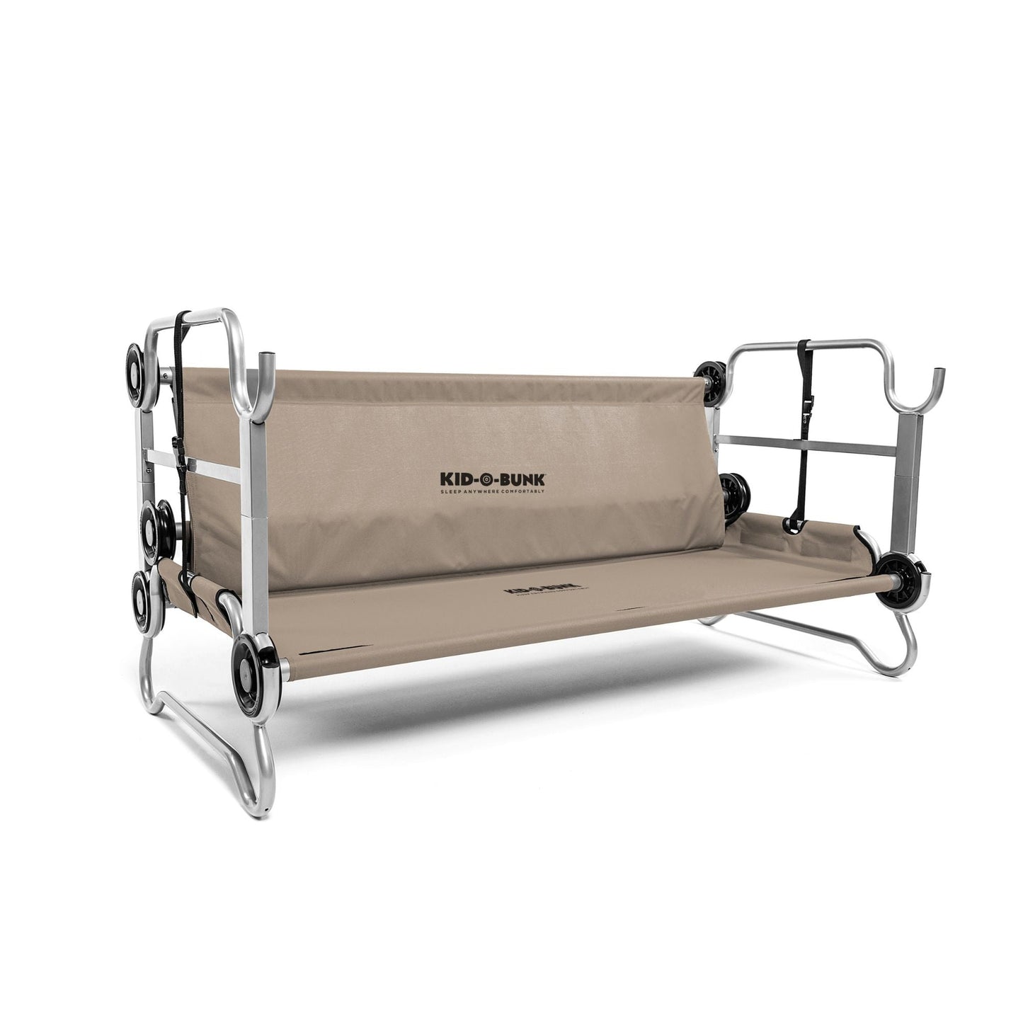 Disc-O-Bed Youth Double Cot Kid-O-Bunk w/ 200 Pound Capacity & Carry Bags, Tan