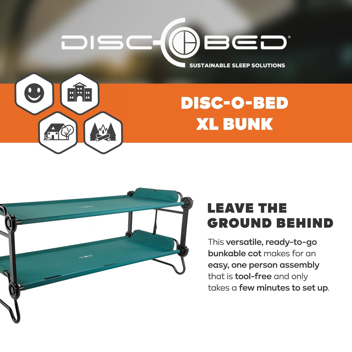 Disc-O-Bed Extra Large Outdoor Convertible 2 Person Portable Camping Cots, Green