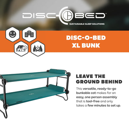 Disc-O-Bed Extra Large Outdoor Convertible 2 Person Portable Camping Cots, Green