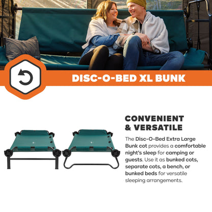 Disc-O-Bed Extra Large Outdoor Convertible 2 Person Portable Camping Cots, Green