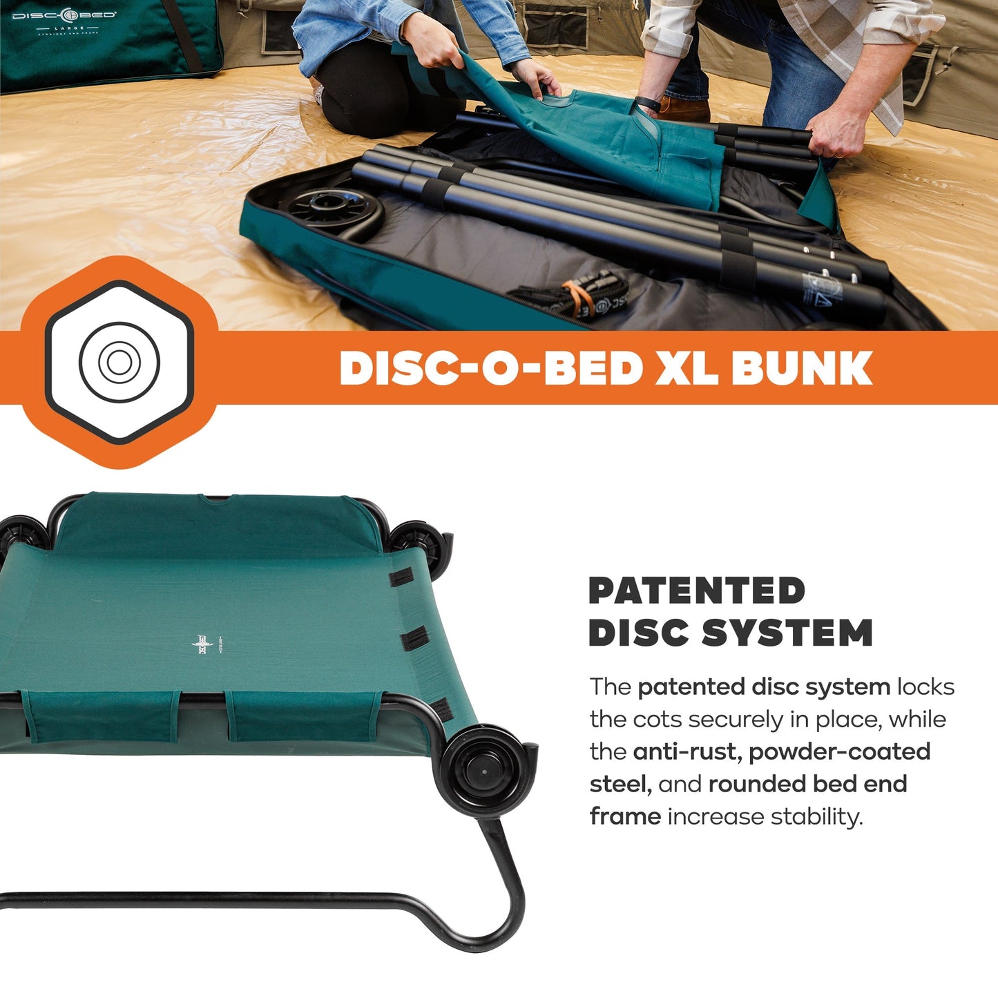 Disc-O-Bed Extra Large Outdoor Convertible 2 Person Portable Camping Cots, Green