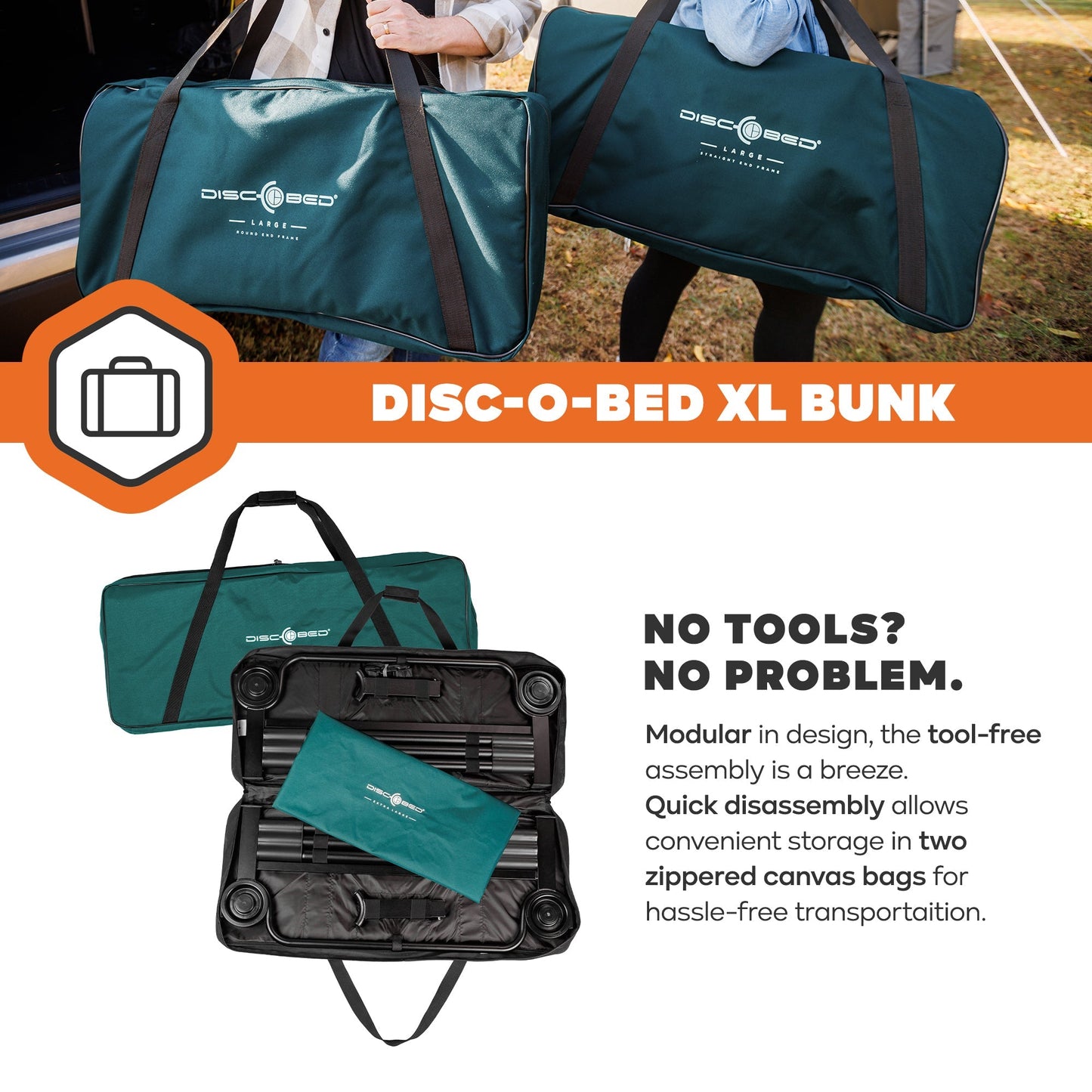 Disc-O-Bed Extra Large Outdoor Convertible 2 Person Portable Camping Cots, Green