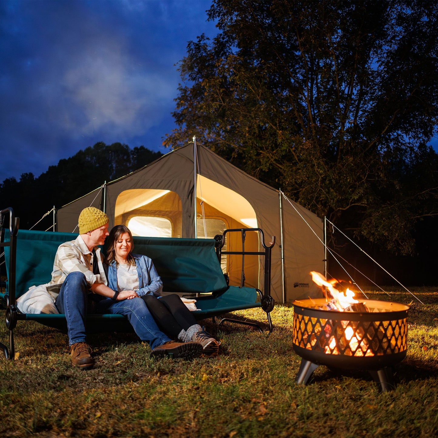 Disc-O-Bed Extra Large Outdoor Convertible 2 Person Portable Camping Cots, Green