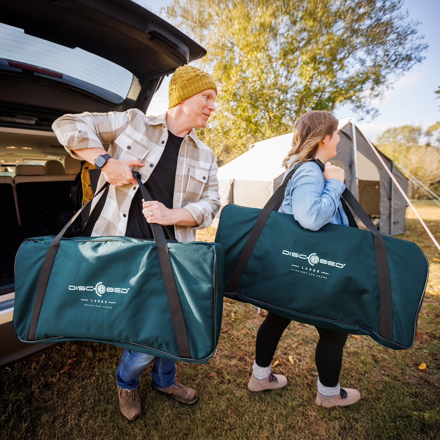 Disc-O-Bed Extra Large Outdoor Convertible 2 Person Portable Camping Cots, Green