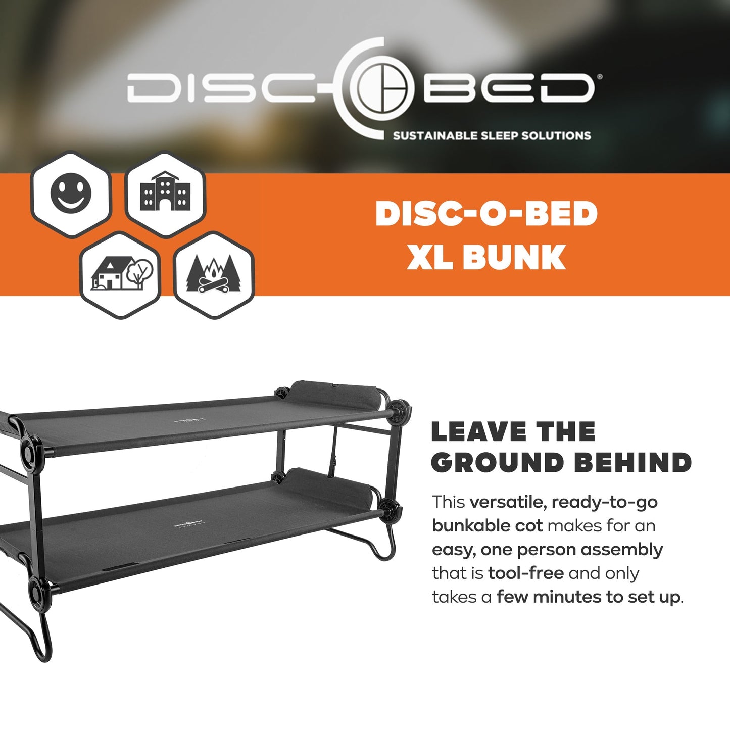 Disc-O-Bed Extra Large Outdoor Convertible 2 Person Portable Camping Cots, Black