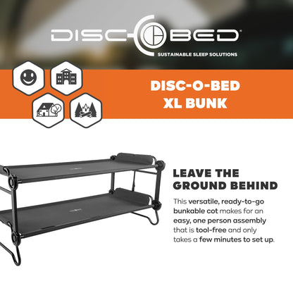 Disc-O-Bed Extra Large Outdoor Convertible 2 Person Portable Camping Cots, Black