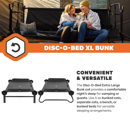 Disc-O-Bed Extra Large Outdoor Convertible 2 Person Portable Camping Cots, Black