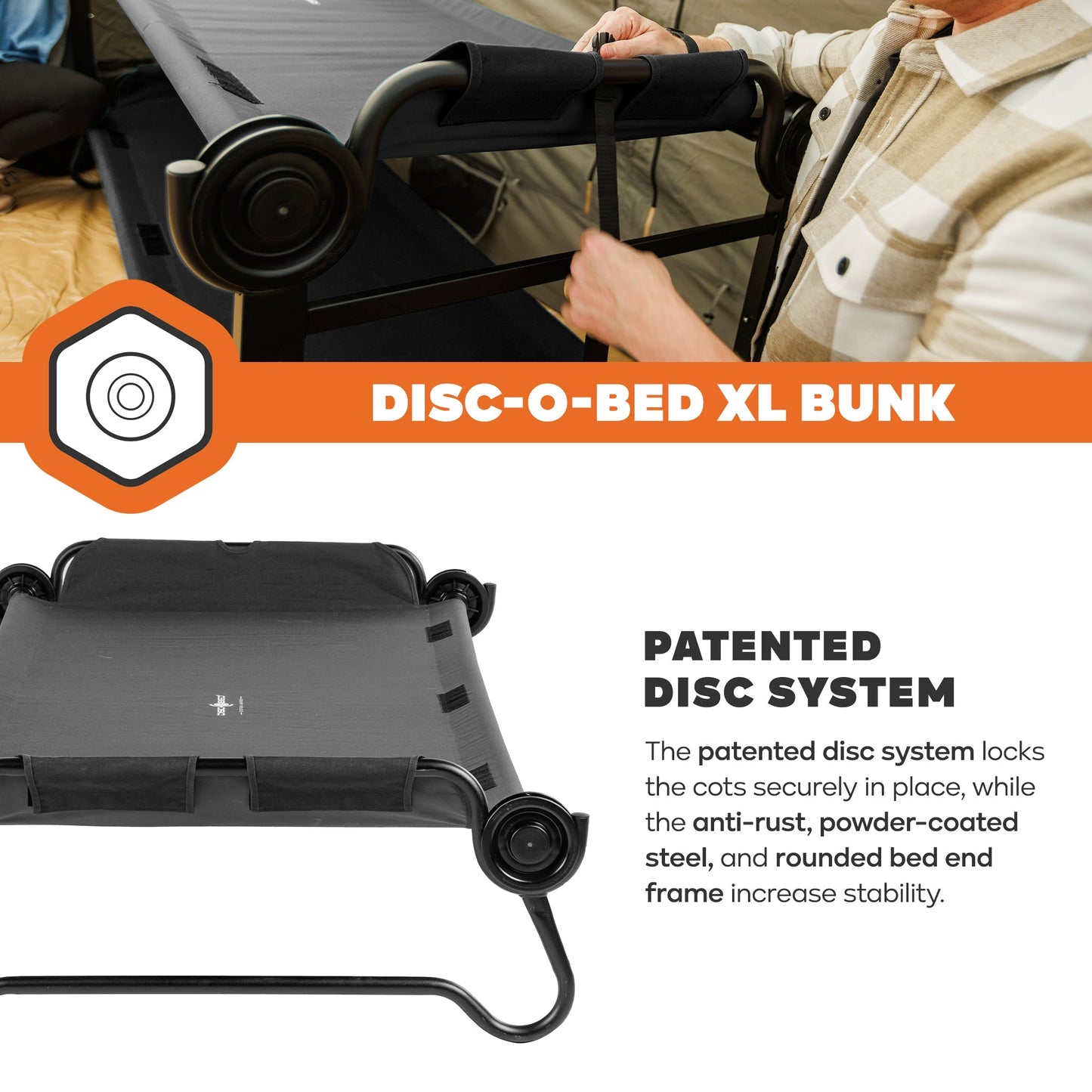 Disc-O-Bed Extra Large Outdoor Convertible 2 Person Portable Camping Cots, Black