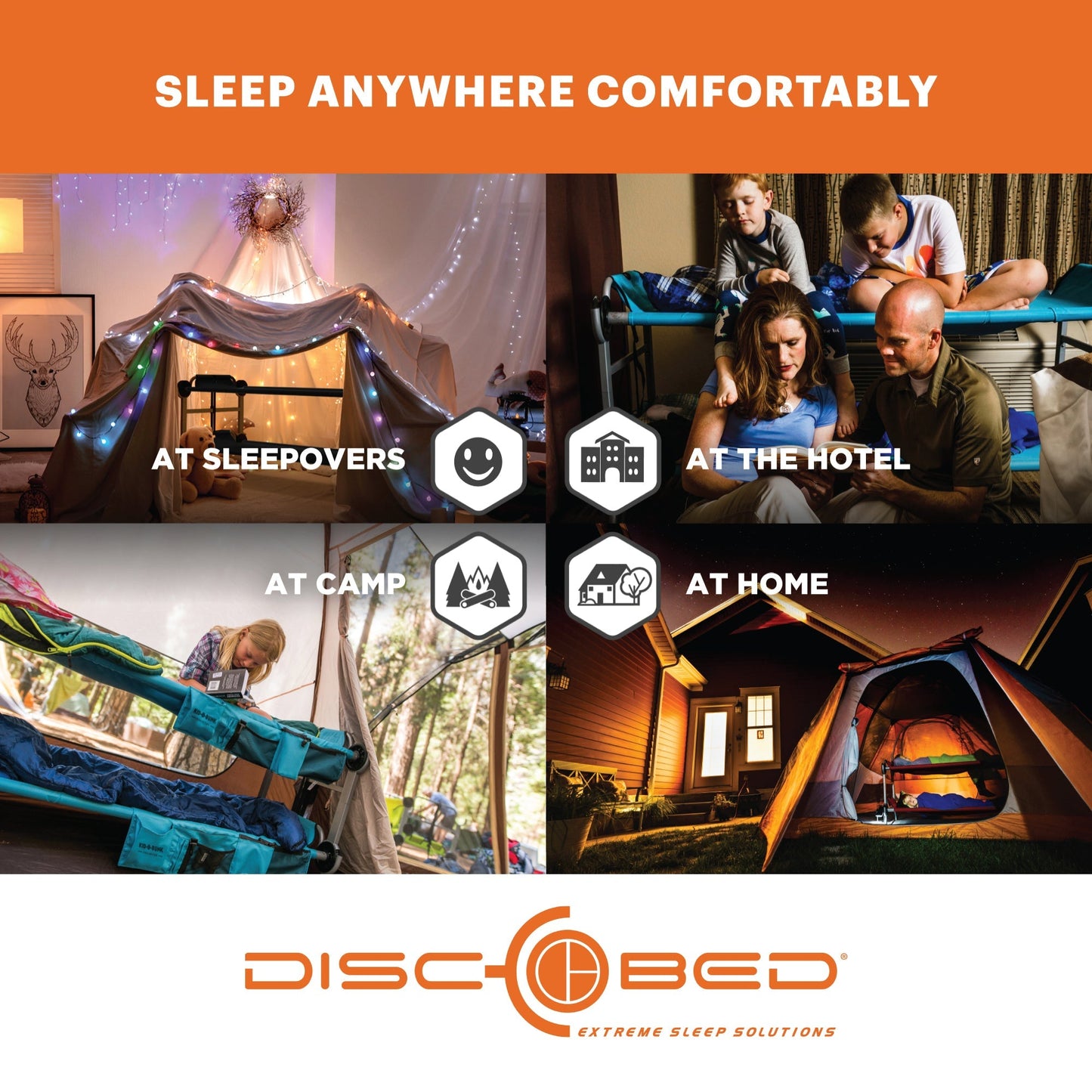 Disc-O-Bed Extra Large Outdoor Convertible 2 Person Portable Camping Cots, Black