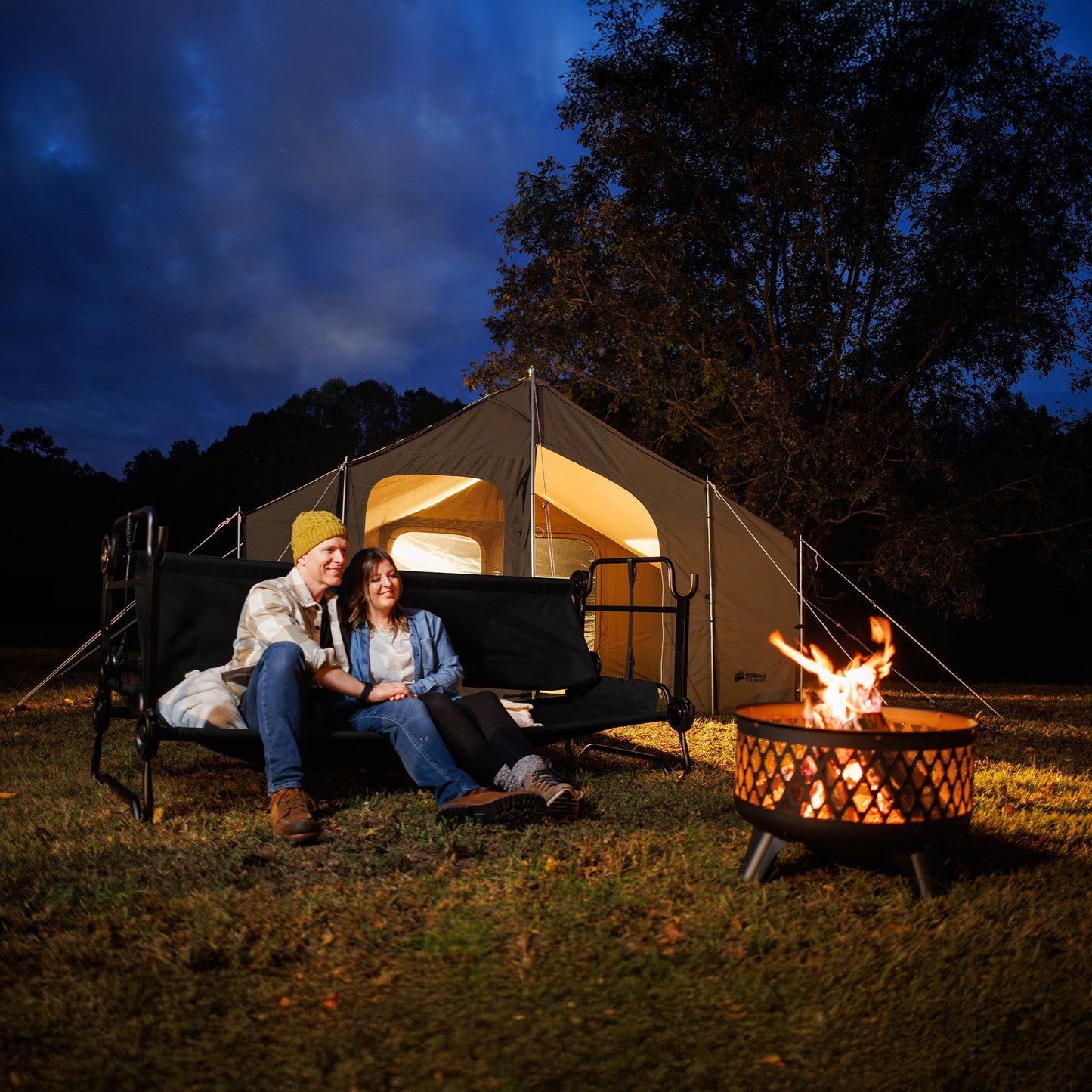 Disc-O-Bed Extra Large Outdoor Convertible 2 Person Portable Camping Cots, Black