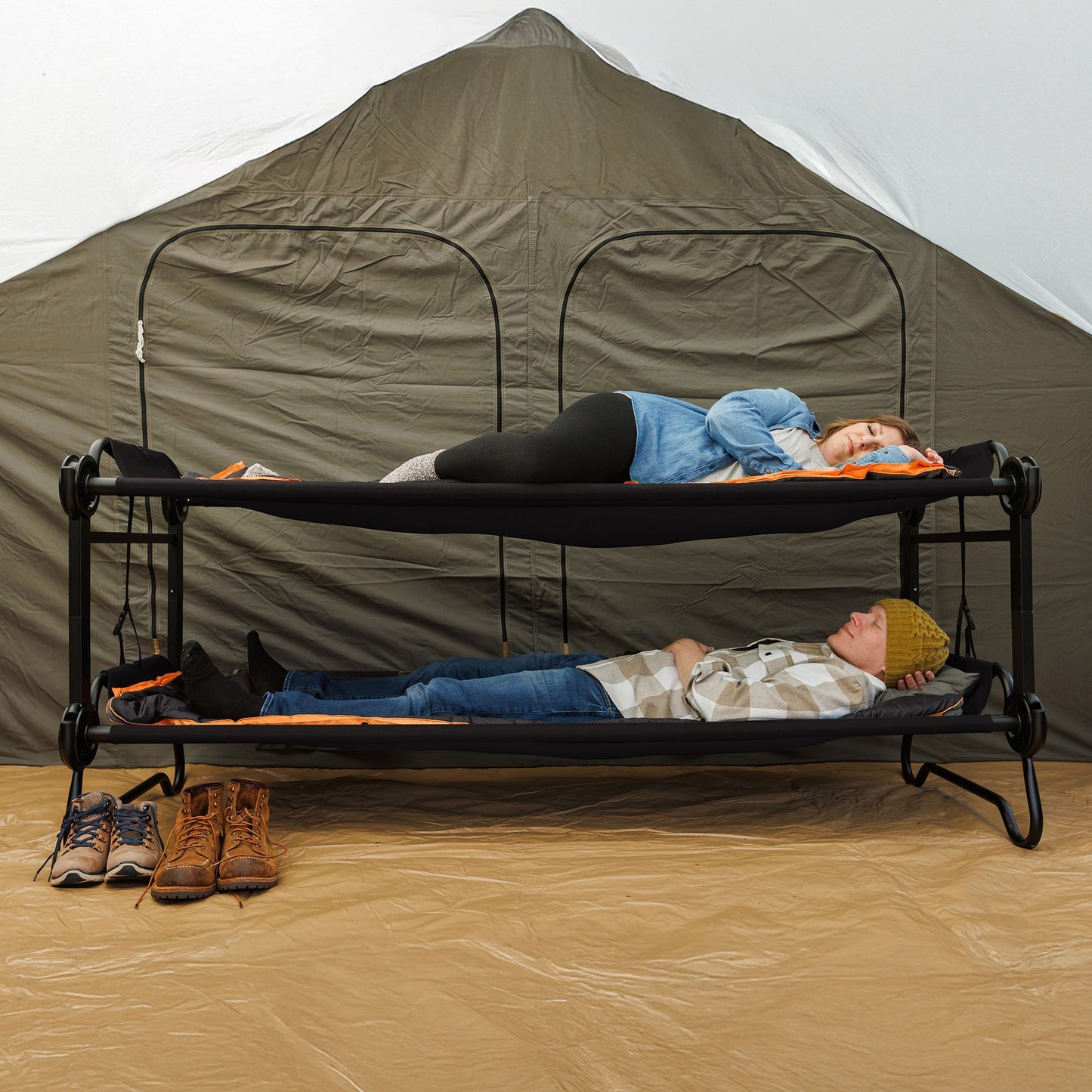 Disc-O-Bed Extra Large Outdoor Convertible 2 Person Portable Camping Cots, Black