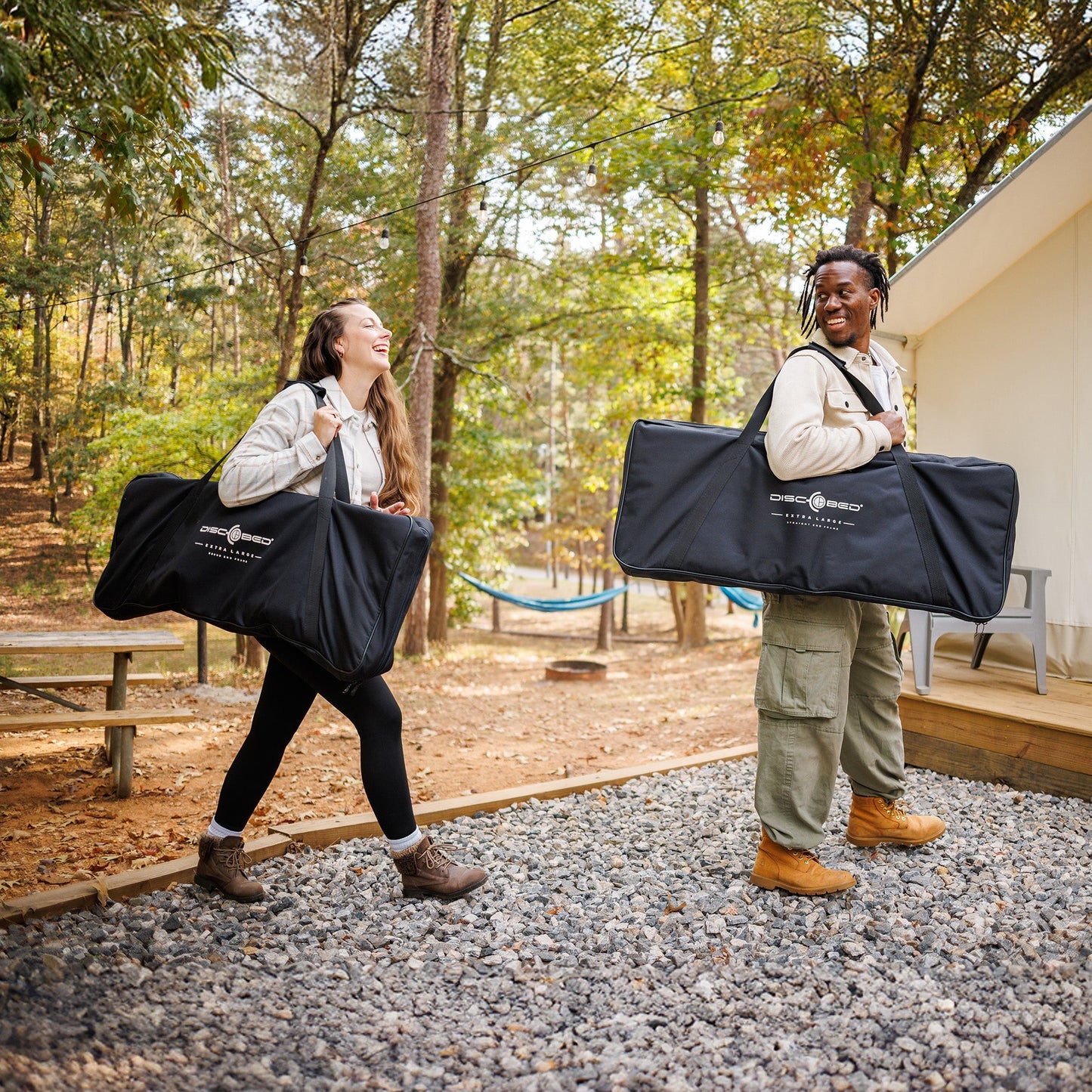 Disc-O-Bed Extra Large Outdoor Convertible 2 Person Portable Camping Cots, Black