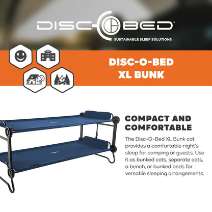 Disc-O-Bed Extra Large Outdoor Convertible 2 Person Portable Camping Cots, Navy
