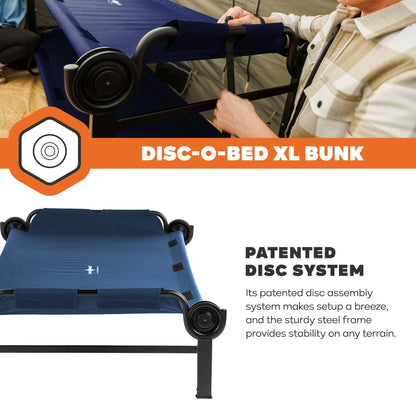 Disc-O-Bed Extra Large Outdoor Convertible 2 Person Portable Camping Cots, Navy