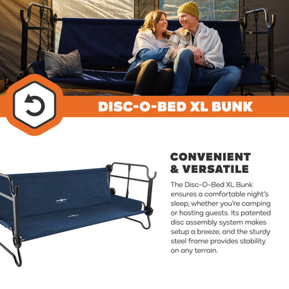 Disc-O-Bed Extra Large Outdoor Convertible 2 Person Portable Camping Cots, Navy