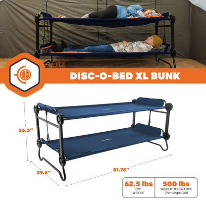 Disc-O-Bed Extra Large Outdoor Convertible 2 Person Portable Camping Cots, Navy