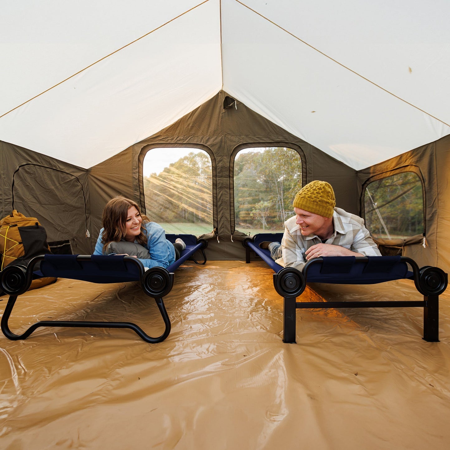 Disc-O-Bed Extra Large Outdoor Convertible 2 Person Portable Camping Cots, Navy