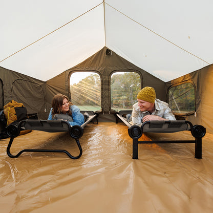 Disc-O-Bed Extra Large Outdoor Convertible 2 Person Portable Camping Cots, Tan