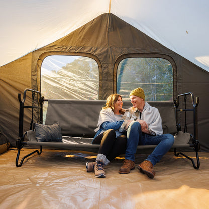 Disc-O-Bed Extra Large Outdoor Convertible 2 Person Portable Camping Cots, Tan