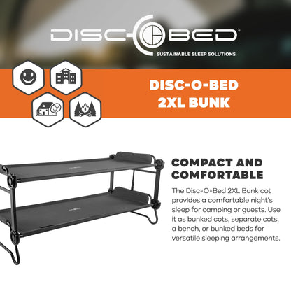Disc-O-Bed 2XL Outdoor Convertible 2 Person Portable Camping Bunking Cots, Black