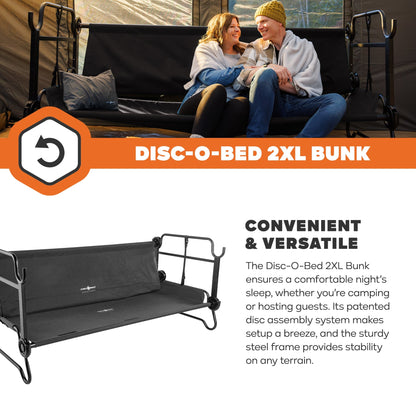Disc-O-Bed 2XL Outdoor Convertible 2 Person Portable Camping Bunking Cots, Black