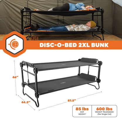 Disc-O-Bed 2XL Outdoor Convertible 2 Person Portable Camping Bunking Cots, Black